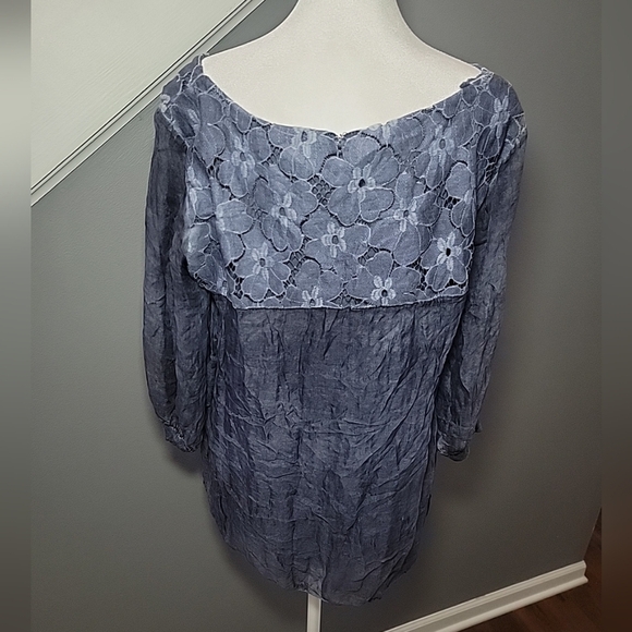 Amanti Made In Italy 100% Silk Blouse Whimsical Floral Flowy Large 3/4 Sleeve - Picture 5 of 7